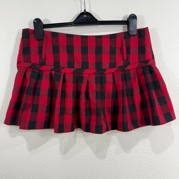 Vintage 90s Y2k Red Black Plaid Low Rise Mini Skirt Punk Grunge Mall Goth L - Picture 4 of 6